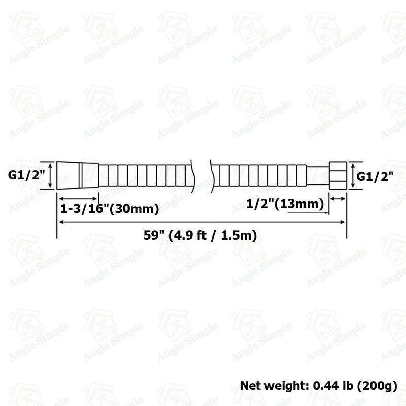 Angle Simple Brushed Nickel Shower Hose 59", Angle Simple Stainless Steel Replacement Head Hose, Flexible Hand Held Sprayer, 1/2" IPS - Image 2